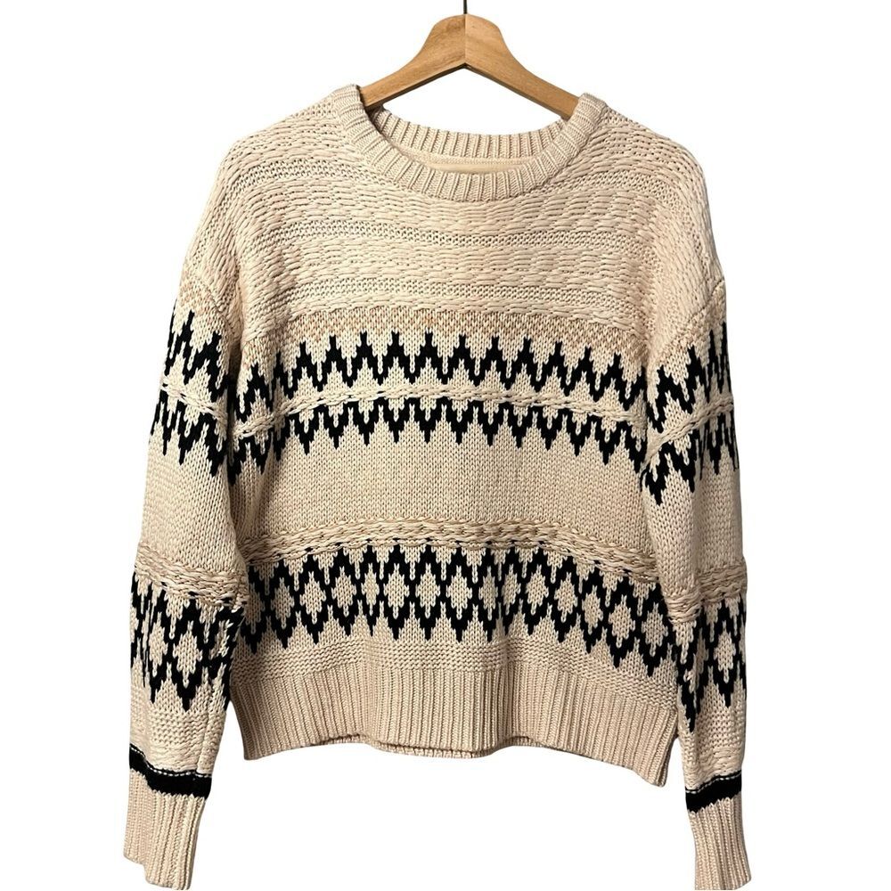 Skies Are Blue Womens Fair Isle Knit Sweater Sz S Preppy Heritage Nordic Chunky